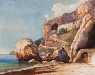 Het Kapucijnenklooster in Amalfi vanaf het strand, met toevoegingen door een Borbone-leerling